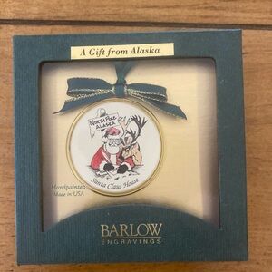 Vintage Barlow Engravings Hand Painted Ornament North Pole Alaska 2”